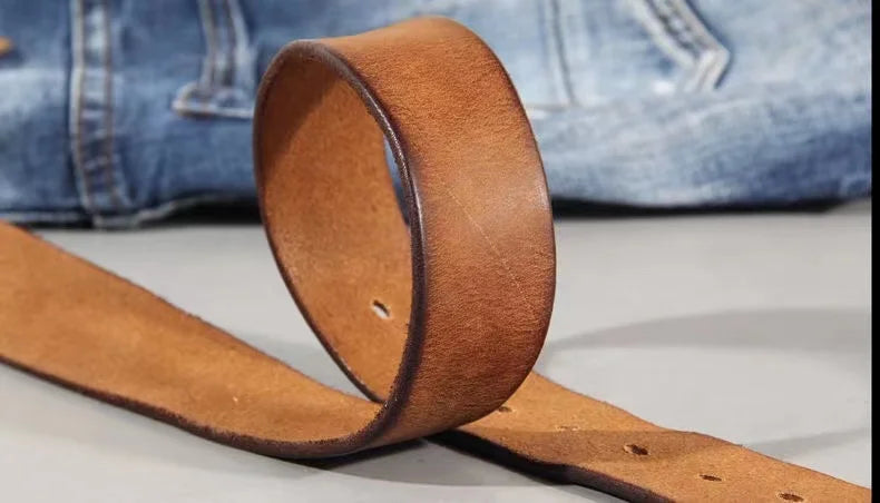 3.8cm Male Leather Copper Buckle Handmade First Pure Cowhide Retro All-match Casual Jeans Soft Belt Brown Black Luxury