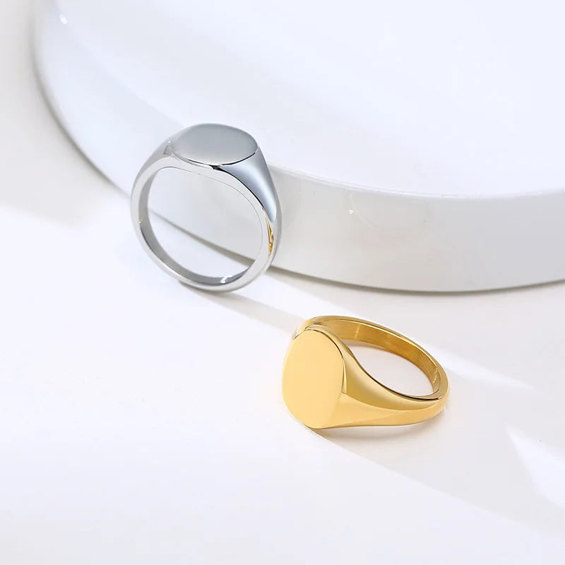 Pinky Ring, Signet Ring, Men Women Ring,Stainless Steel Floral Signet Rings,CZ North Star Celestial Ring