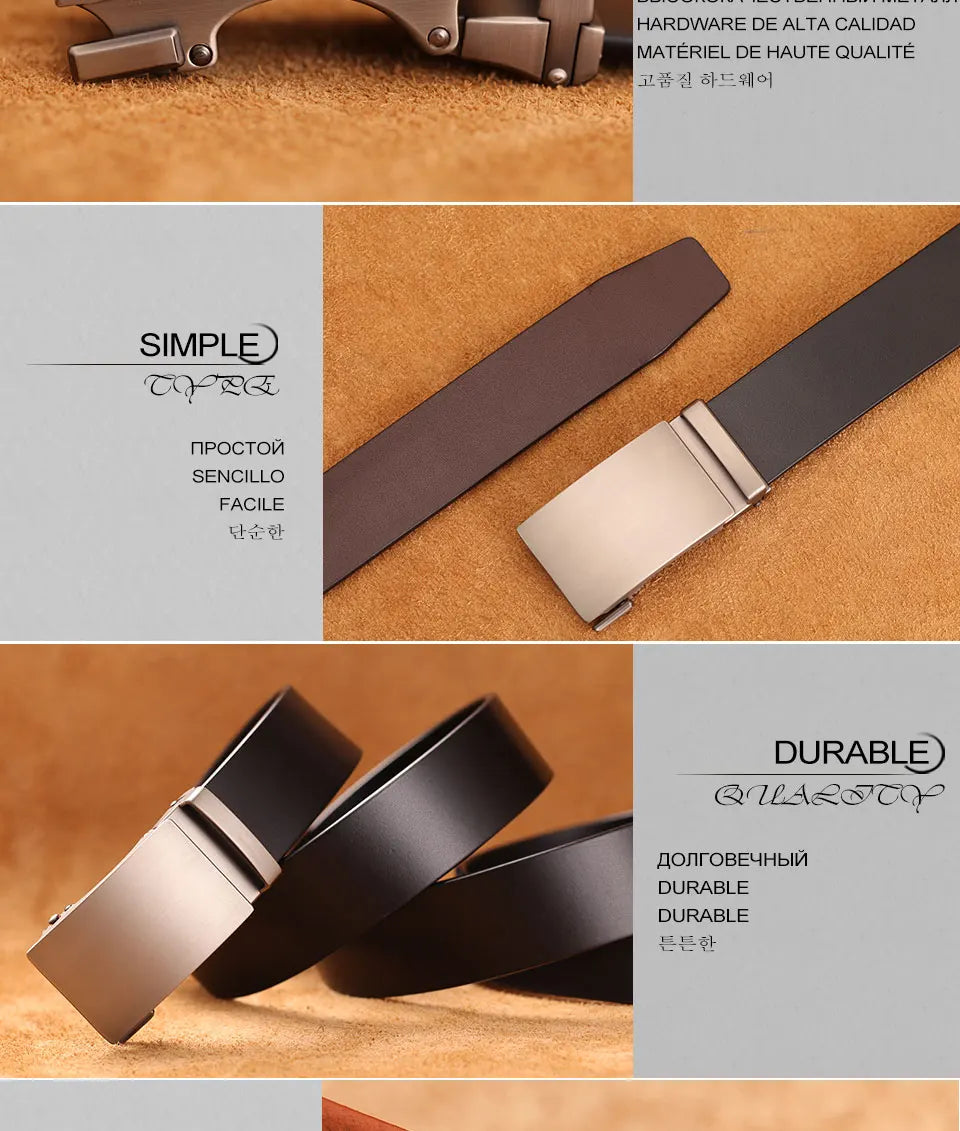 Genuine Cow Leather Automatic Belt For Men Formal Automatic Buckle Belt Genuine Leather Mens business Strap