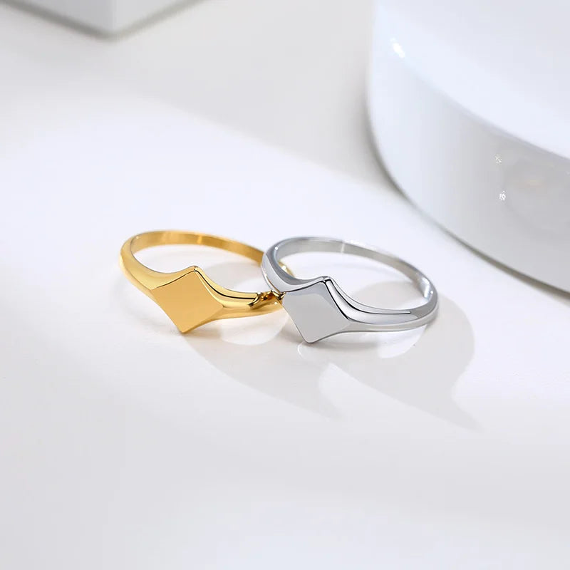 Pinky Ring, Signet Ring, Men Women Ring,Stainless Steel Floral Signet Rings,CZ North Star Celestial Ring