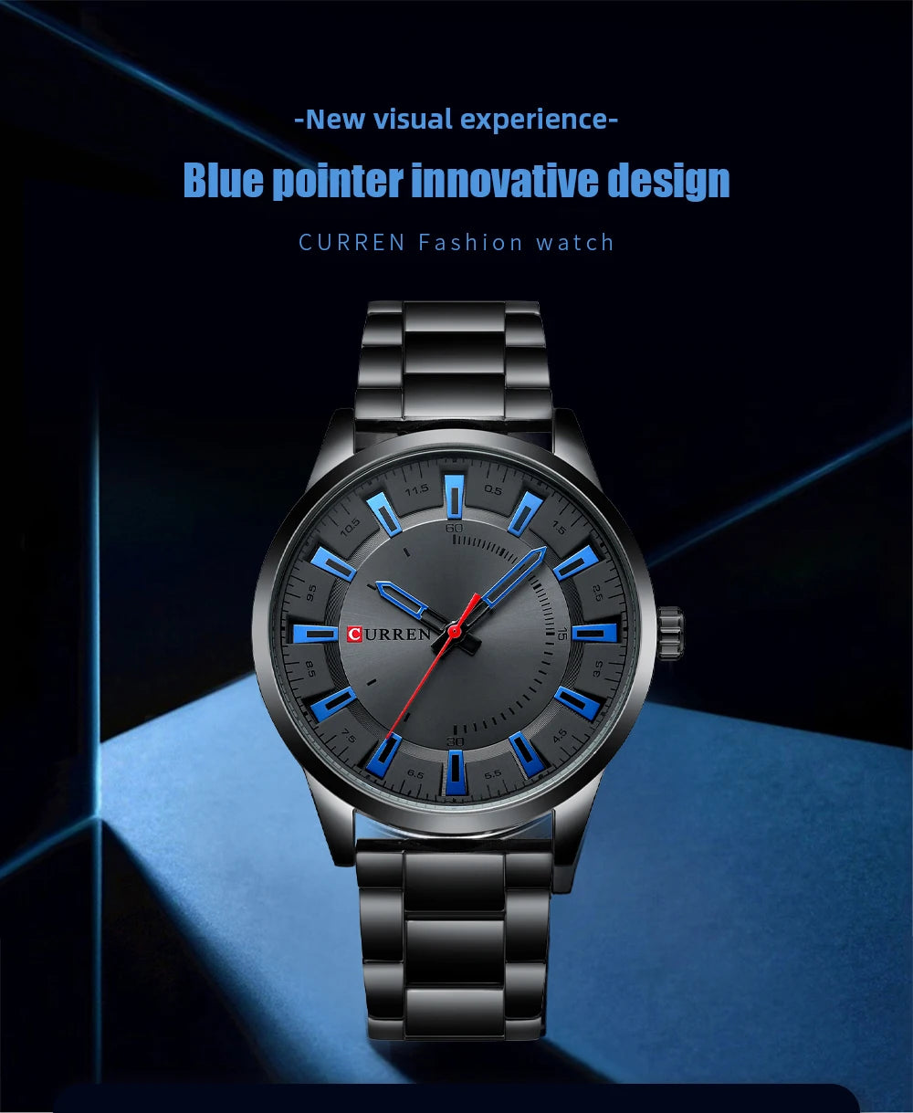 CURREN New Fashion Simple Style Men Watches Quartz Wristwatches Stainless Steel Band Clock Male