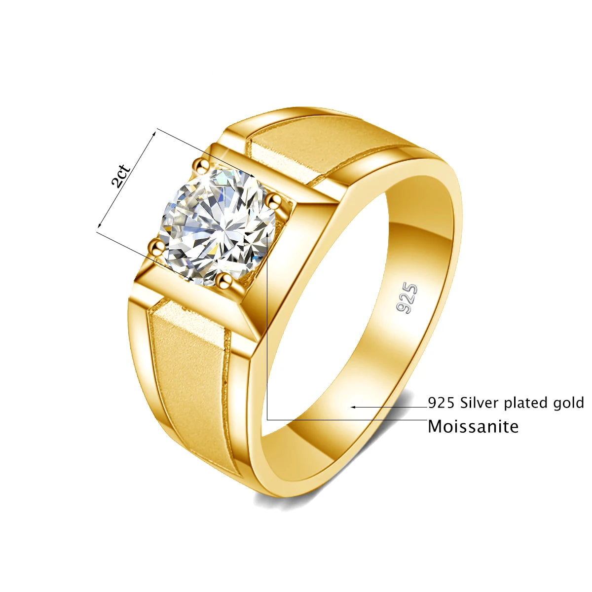 2 Carat Moissanite Rings For Men 925 Sterling Silver White Gold plated Engagement Wedding Mens Jewellery 2024 Trend Gift Female