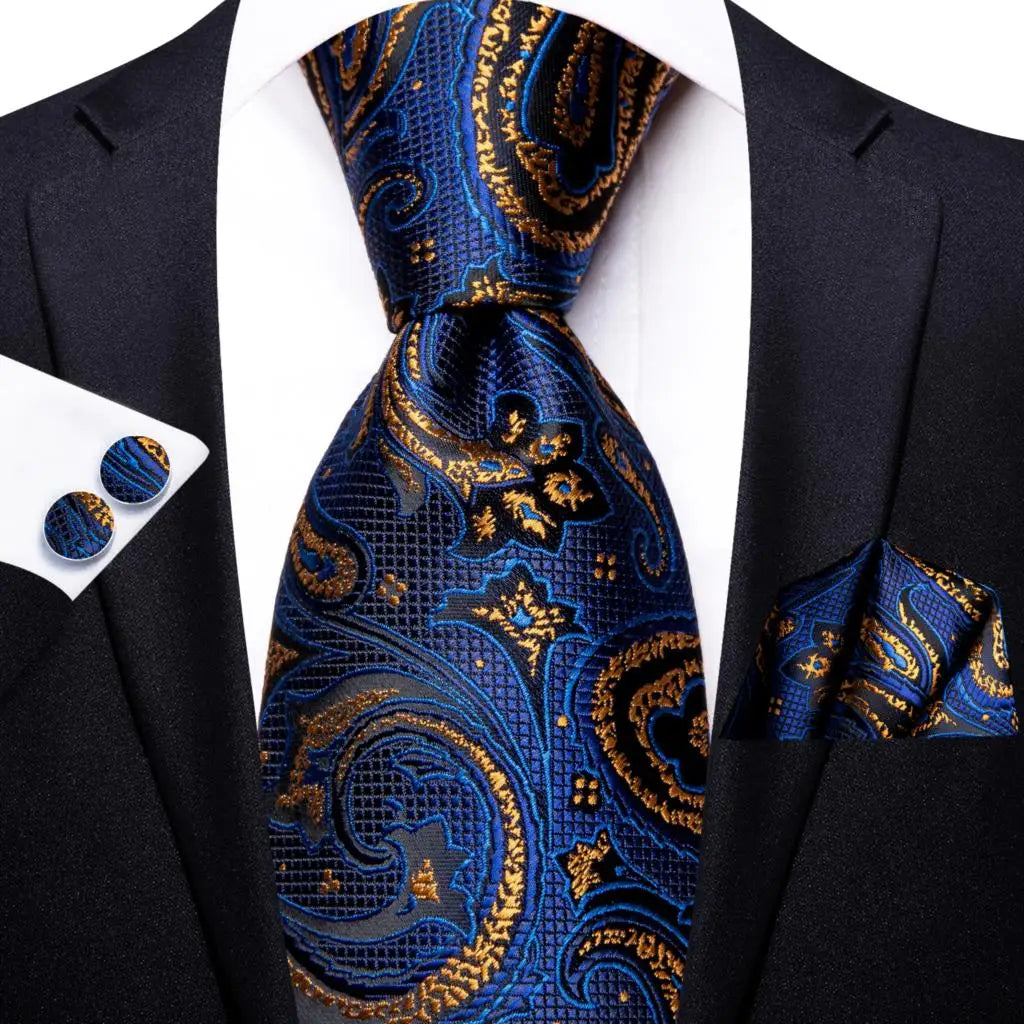 Hi-Tie Red Pureple Paisley Mens Ties Hanky Cufflinks Set Silk Necktie For Men Wedding Party Business 2022 New Fashion Brand