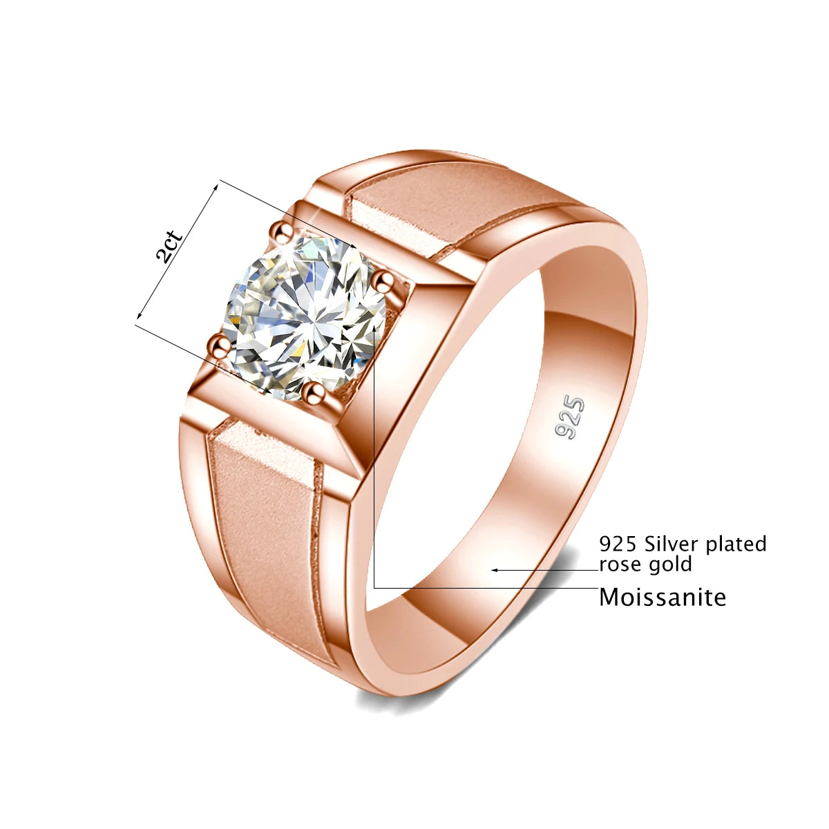 2 Carat Moissanite Rings For Men 925 Sterling Silver White Gold plated Engagement Wedding Mens Jewellery 2024 Trend Gift Female
