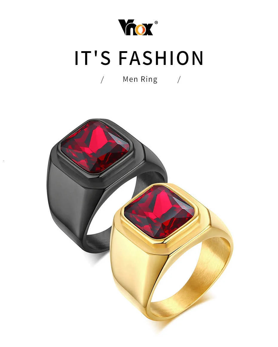 Vnox Big Stone Ring for Men Black Gold Color Stainless Steel Chunky Male Alliance Punk Jewelry