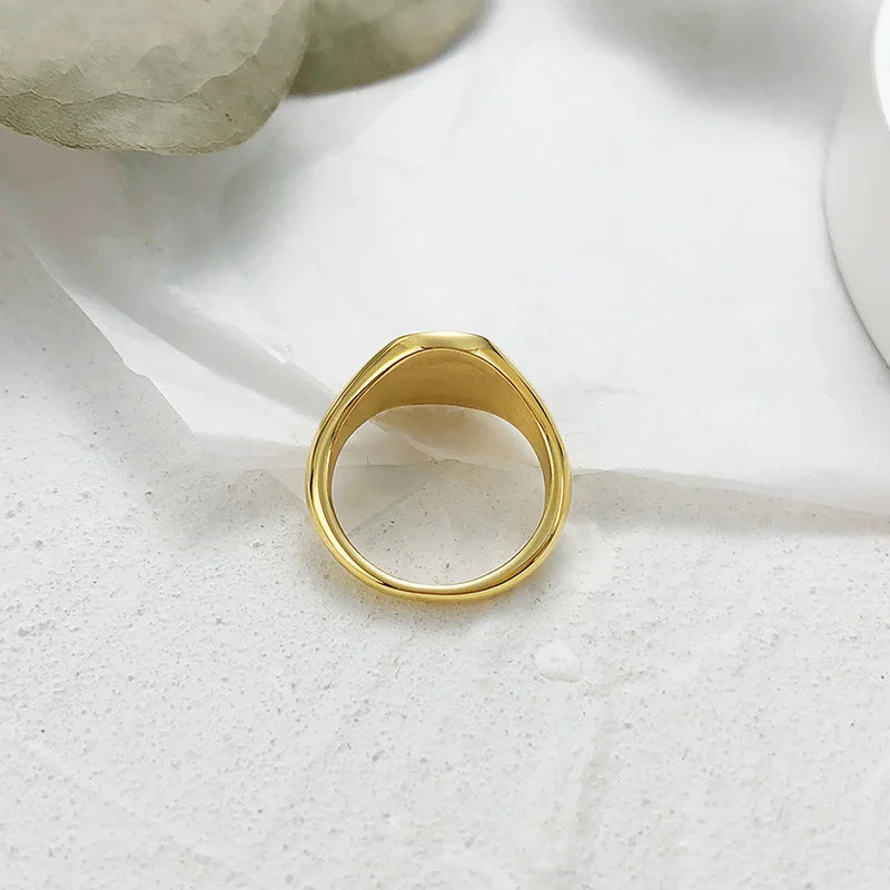 Pinky Ring, Signet Ring, Men Women Ring,Stainless Steel Floral Signet Rings,CZ North Star Celestial Ring
