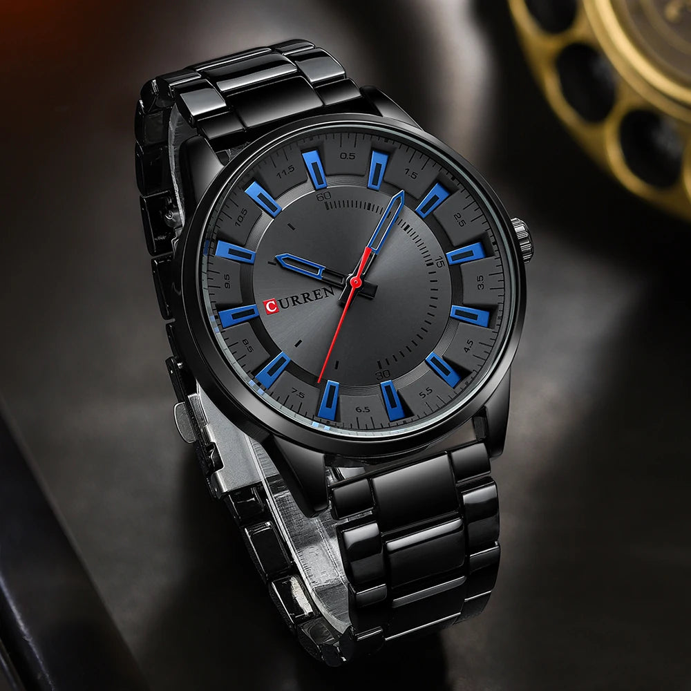 CURREN New Fashion Simple Style Men Watches Quartz Wristwatches Stainless Steel Band Clock Male