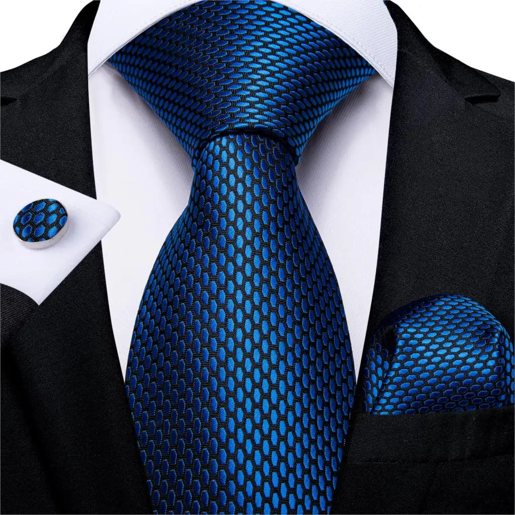 DiBanGu Top Navy Blue Solid Tie for Men 100% Silk Men's Tie Hanky Cufflinks Neck Tie Suit Business Wedding Party Tie Set MJ-7140