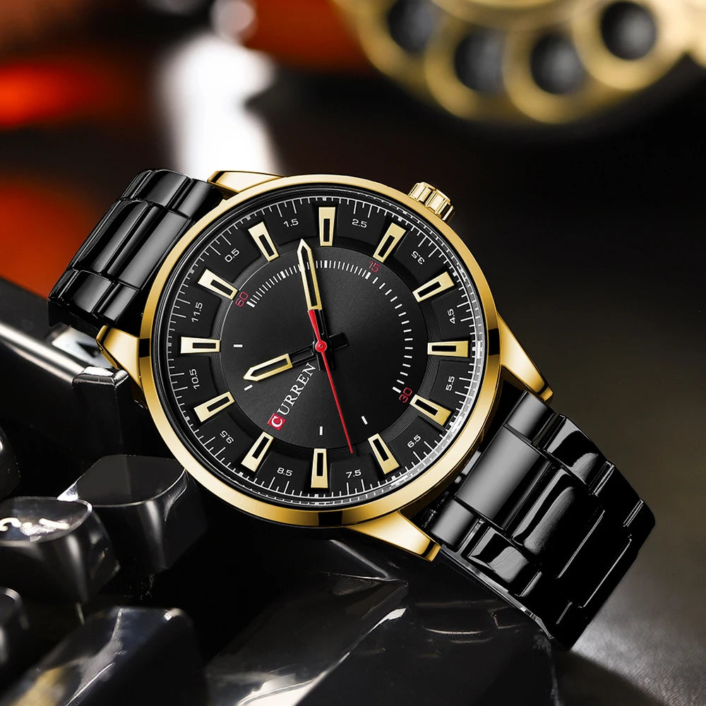CURREN New Fashion Simple Style Men Watches Quartz Wristwatches Stainless Steel Band Clock Male