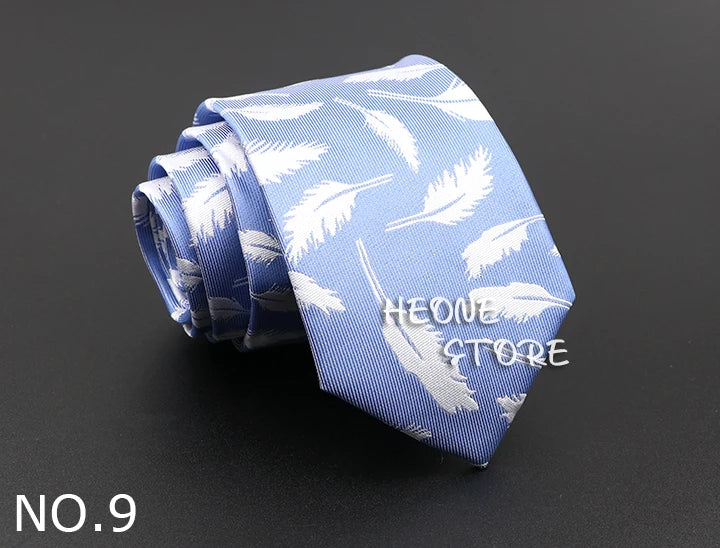 Novelty Men's Tie Floral Feather Elk Geometric Patten Red Blue Neckties Leisure Business Daily Wear Cravat Wedding Party Gift