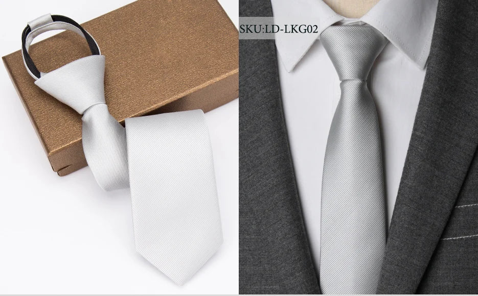 Men Necktie Zipper Lazy Tie Fashion Solid 6cm Ties Business for Man Gravatas Handkerchief Bowtie Mens Wedding Shirt Accessories