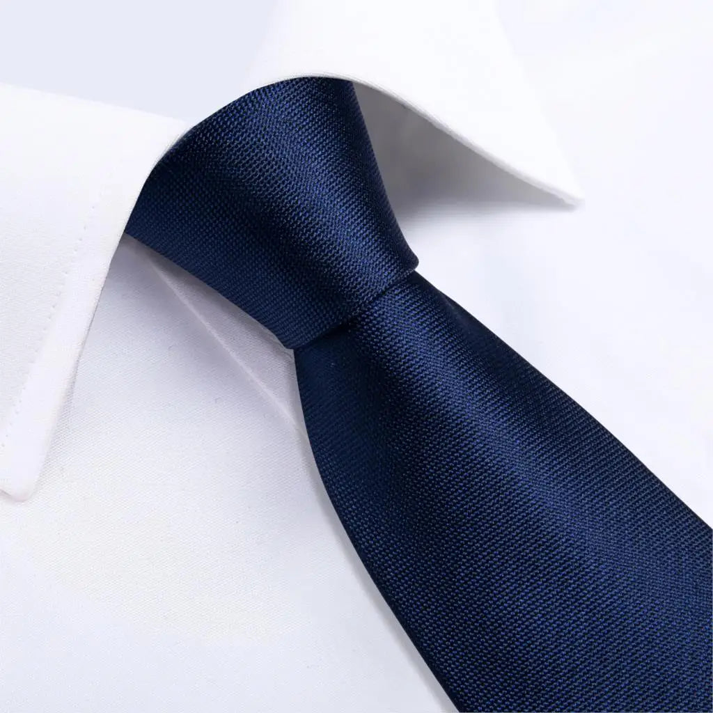 DiBanGu Top Navy Blue Solid Tie for Men 100% Silk Men's Tie Hanky Cufflinks Neck Tie Suit Business Wedding Party Tie Set MJ-7140