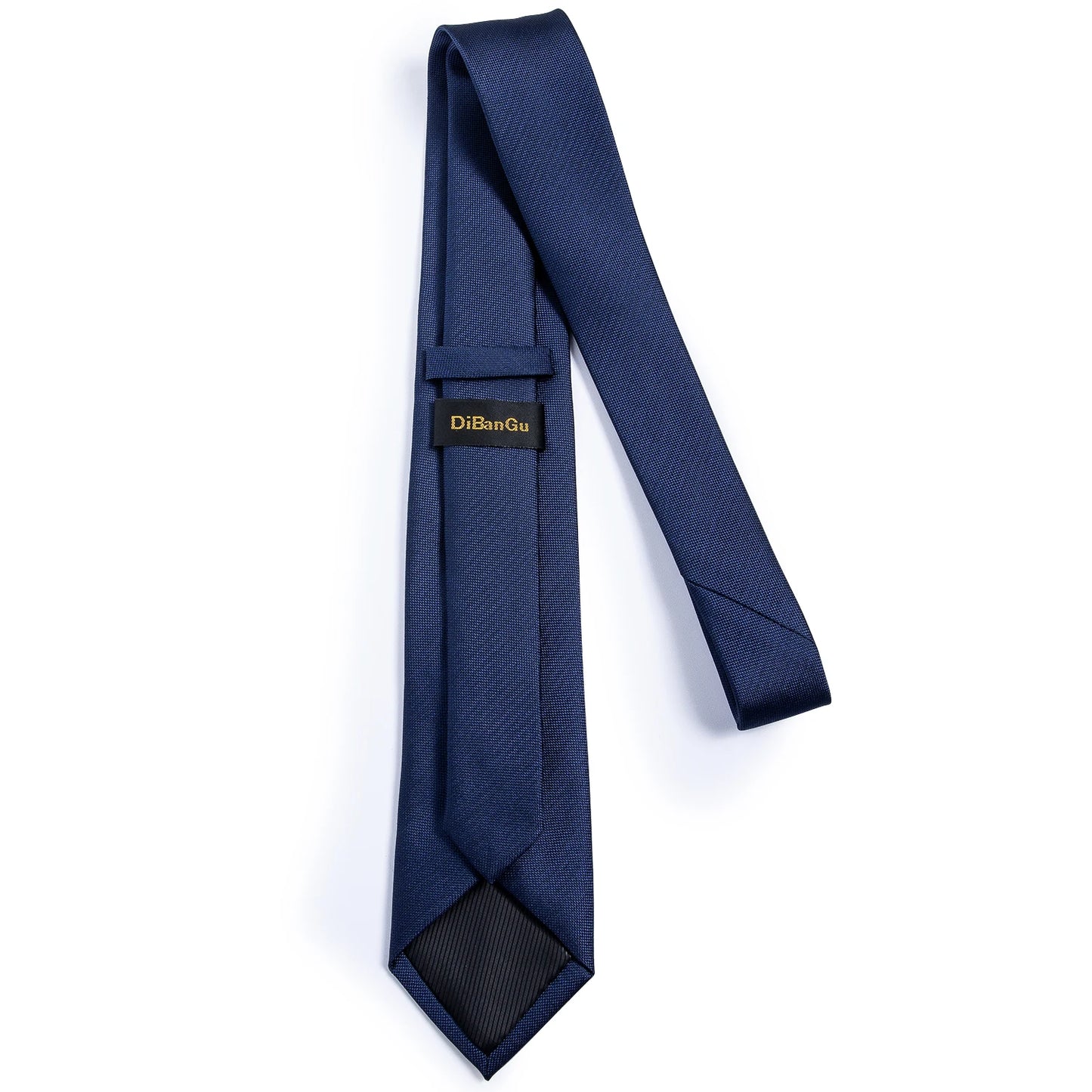 DiBanGu Top Navy Blue Solid Tie for Men 100% Silk Men's Tie Hanky Cufflinks Neck Tie Suit Business Wedding Party Tie Set MJ-7140