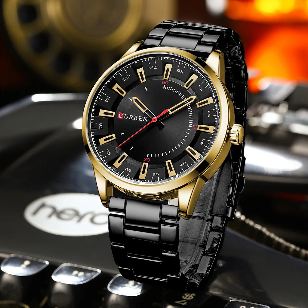 CURREN New Fashion Simple Style Men Watches Quartz Wristwatches Stainless Steel Band Clock Male