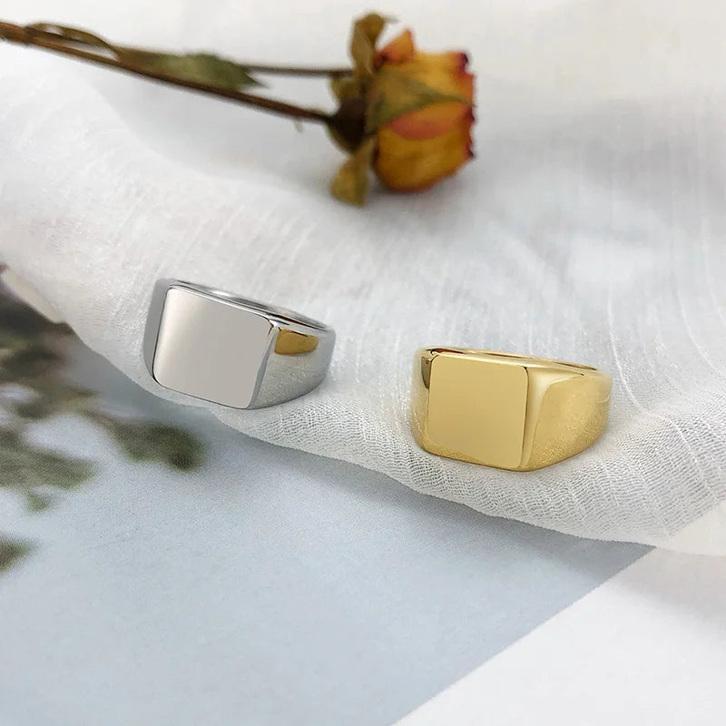 Pinky Ring, Signet Ring, Men Women Ring,Stainless Steel Floral Signet Rings,CZ North Star Celestial Ring