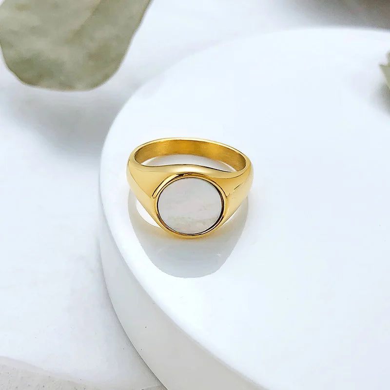 Pinky Ring, Signet Ring, Men Women Ring,Stainless Steel Floral Signet Rings,CZ North Star Celestial Ring