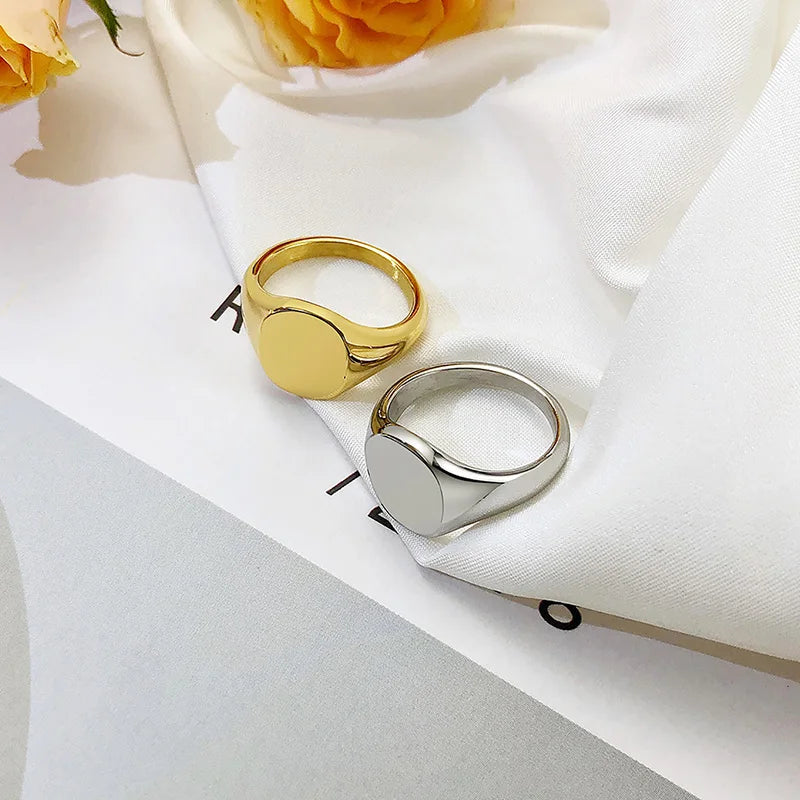 Pinky Ring, Signet Ring, Men Women Ring,Stainless Steel Floral Signet Rings,CZ North Star Celestial Ring