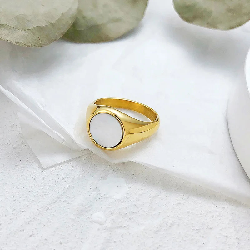Pinky Ring, Signet Ring, Men Women Ring,Stainless Steel Floral Signet Rings,CZ North Star Celestial Ring