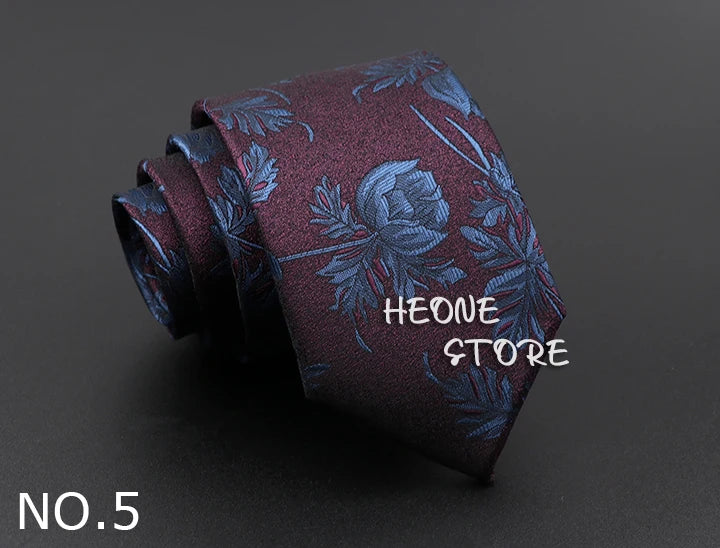 Novelty Men's Tie Floral Feather Elk Geometric Patten Red Blue Neckties Leisure Business Daily Wear Cravat Wedding Party Gift