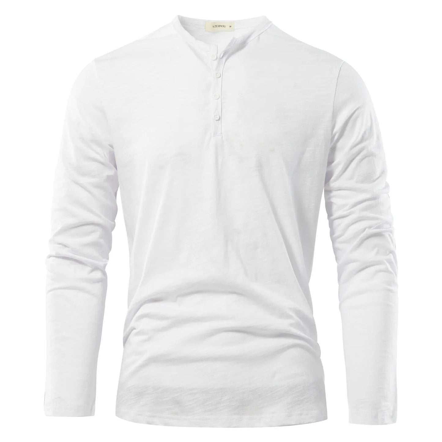 Henery Neck Long Sleeve T shirt For Men Solid Spring Casual Mens T-shirts High Quality Male Tops Classic Clothes Men's T-shirts