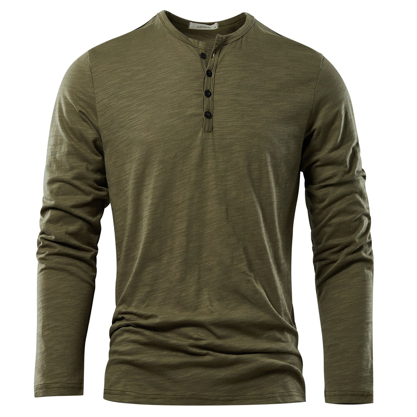 Henery Neck Long Sleeve T shirt For Men Solid Spring Casual Mens T-shirts High Quality Male Tops Classic Clothes Men's T-shirts