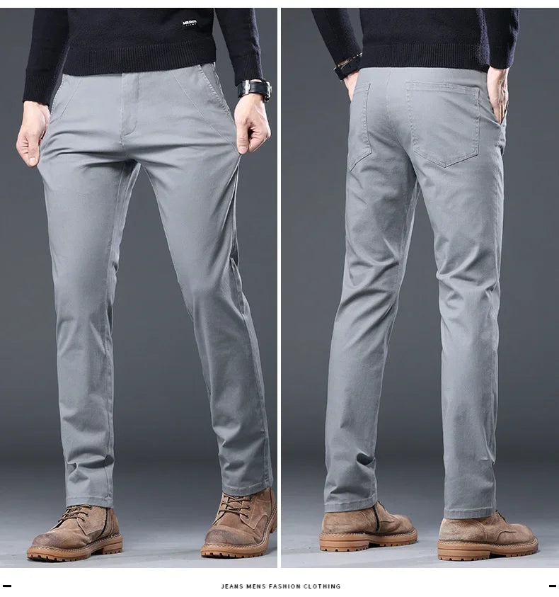 98%Cotton Autumn New Men's Business Casual Pants No-iron Straight Elastic Fashion Trousers Classic Male Baggy Pants 4 Colors