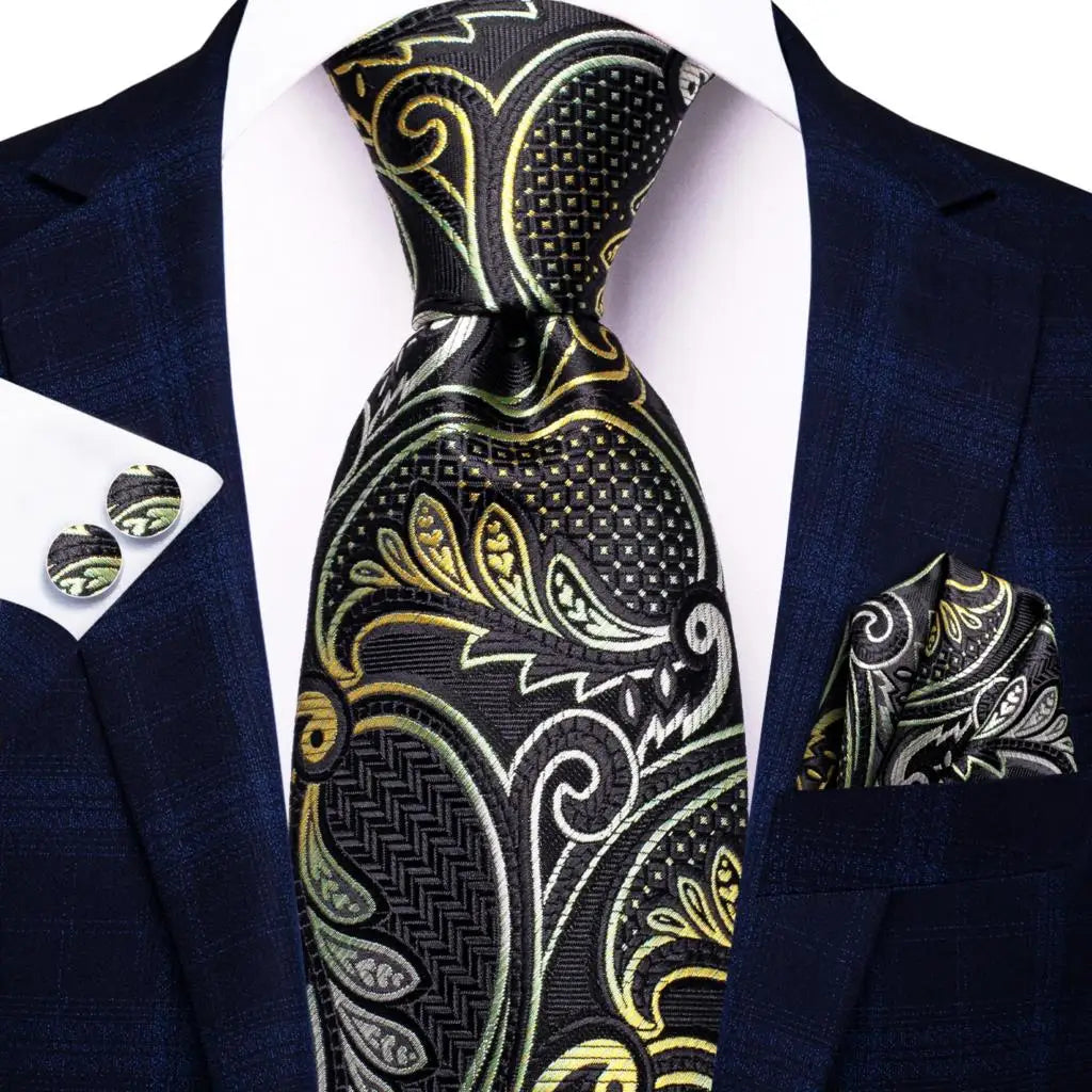 Hi-Tie Red Pureple Paisley Mens Ties Hanky Cufflinks Set Silk Necktie For Men Wedding Party Business 2022 New Fashion Brand