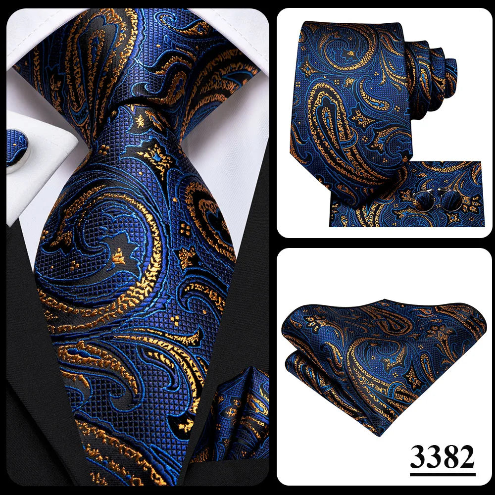 Hi-Tie Red Pureple Paisley Mens Ties Hanky Cufflinks Set Silk Necktie For Men Wedding Party Business 2022 New Fashion Brand
