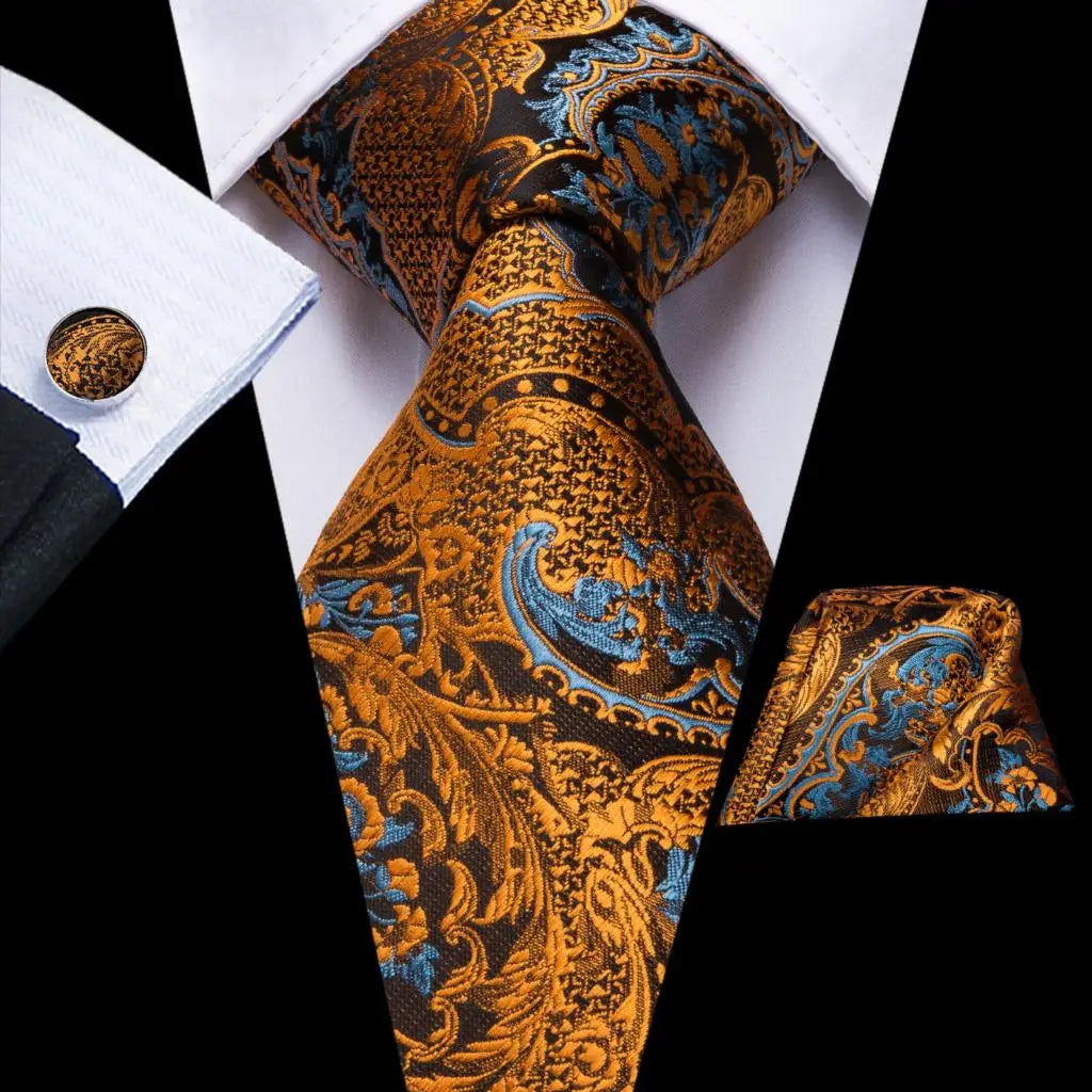 Hi-Tie Red Pureple Paisley Mens Ties Hanky Cufflinks Set Silk Necktie For Men Wedding Party Business 2022 New Fashion Brand