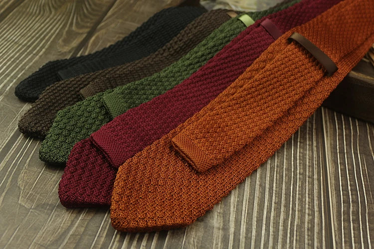 Fashion Solid Color Neckties For Men Women Casual Knitted Neck Ties 7cm Width Brown Orange Tie Daily Wear JK Accessories Cravat