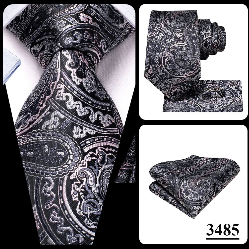 Hi-Tie Red Pureple Paisley Mens Ties Hanky Cufflinks Set Silk Necktie For Men Wedding Party Business 2022 New Fashion Brand