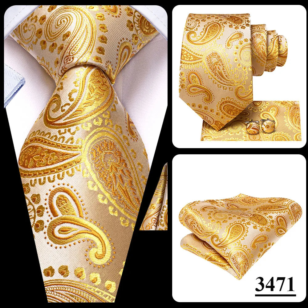 Hi-Tie Red Pureple Paisley Mens Ties Hanky Cufflinks Set Silk Necktie For Men Wedding Party Business 2022 New Fashion Brand