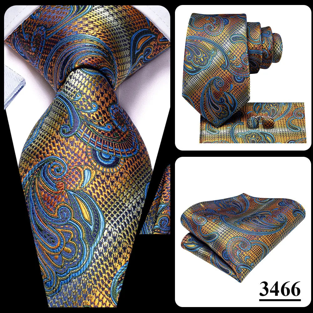 Hi-Tie Red Pureple Paisley Mens Ties Hanky Cufflinks Set Silk Necktie For Men Wedding Party Business 2022 New Fashion Brand