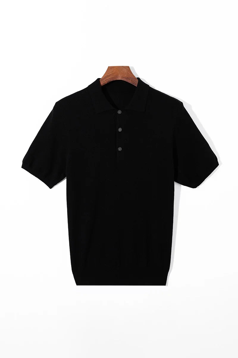 Summer Classic Men Knitwear Silk Wool Blend Sweater Pullover Polo Neck T-Shirt Short Sleeved Cool High-Quality Clothing Tops