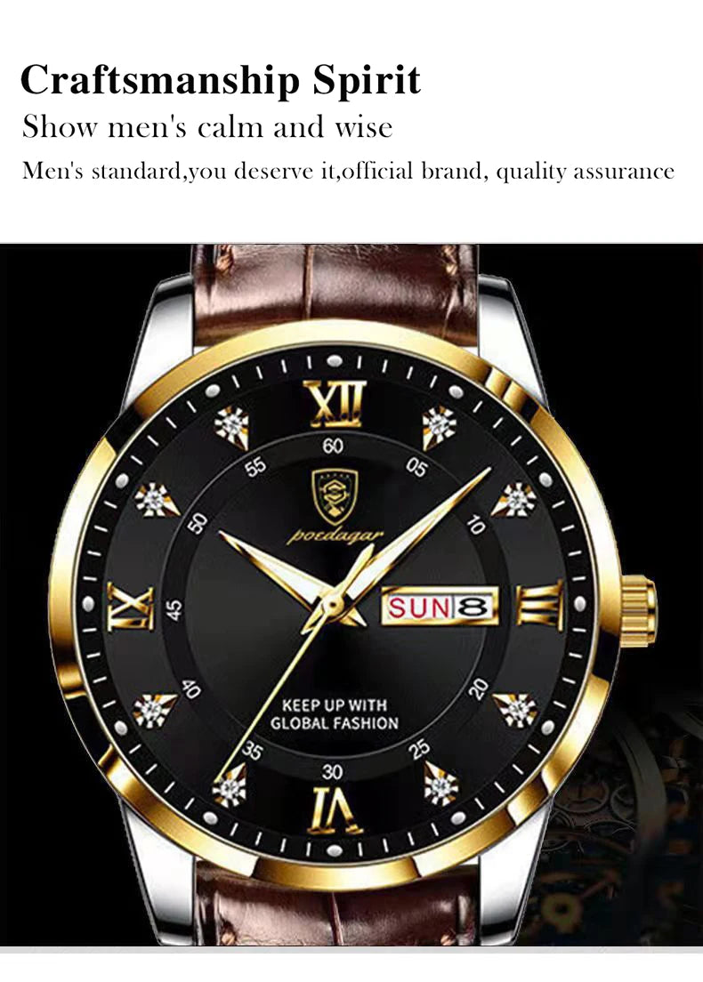 POEDAGAR Luxury Brand Men Watches Waterproof Luminous Leather Quartz Man Wristwatch Casual Sports Military Watch For Men relogio