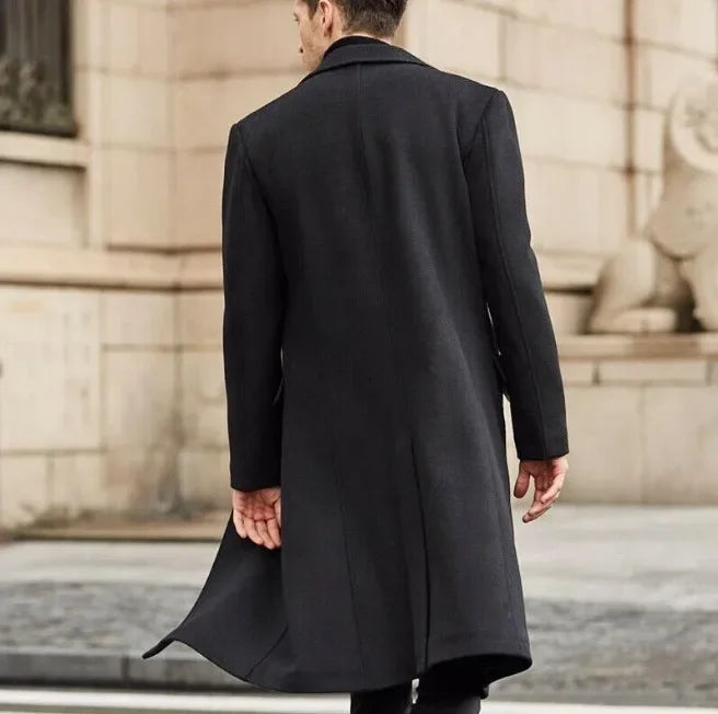 Autumn and Winter Casual Men's Clothing, British Style Woolen Overcoat, New Korean Style Solid Color Long Windbreaker S-XXXL