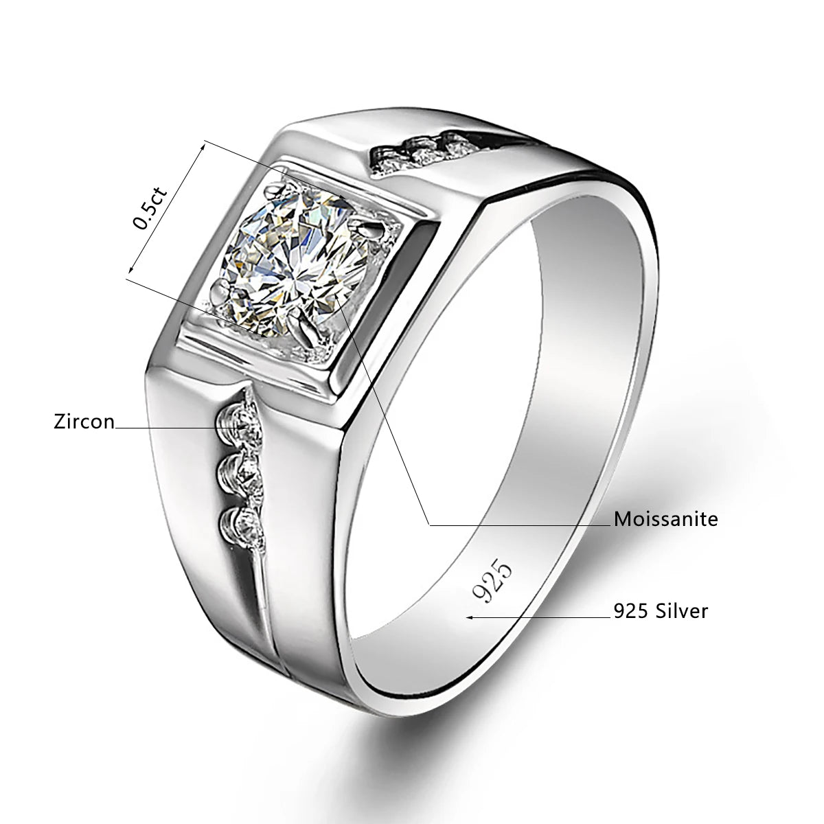 2 Carat Moissanite Rings For Men 925 Sterling Silver White Gold plated Engagement Wedding Mens Jewellery 2024 Trend Gift Female