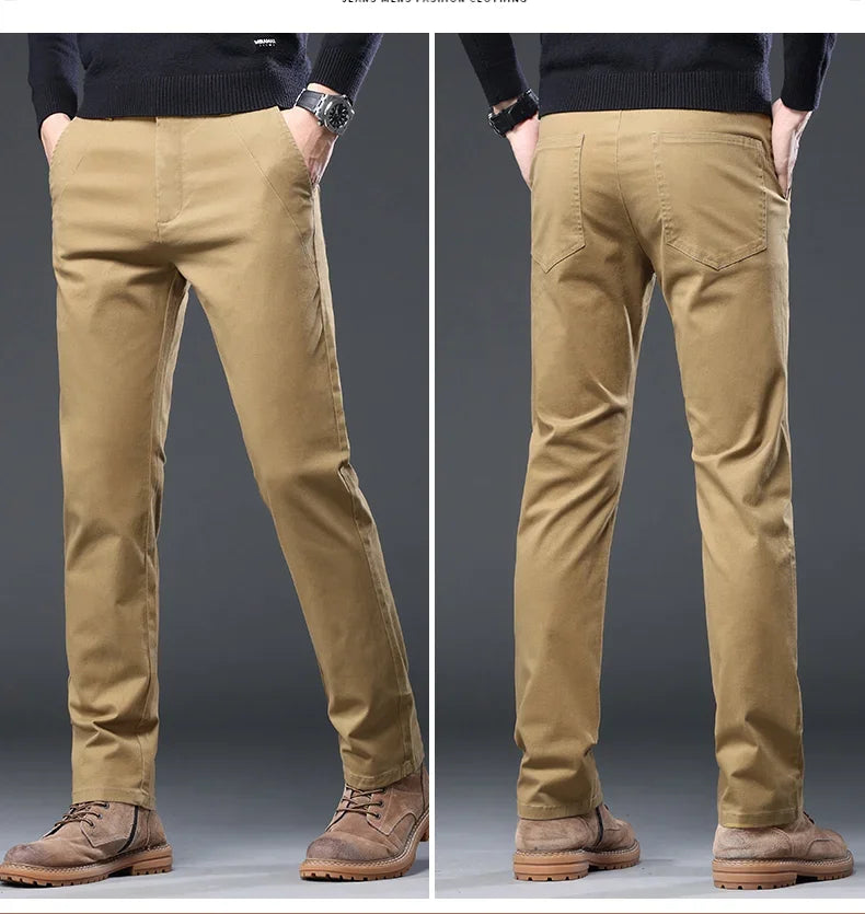98%Cotton Autumn New Men's Business Casual Pants No-iron Straight Elastic Fashion Trousers Classic Male Baggy Pants 4 Colors