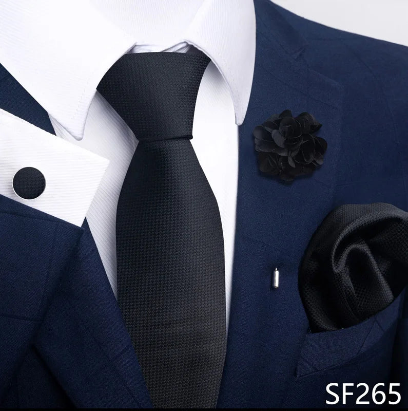 Luxury Mens Ties Floral Black Gold Ties Paisley NeckTie Pocket Square Cufflinks Brooch Set Men's Wedding Party Tie