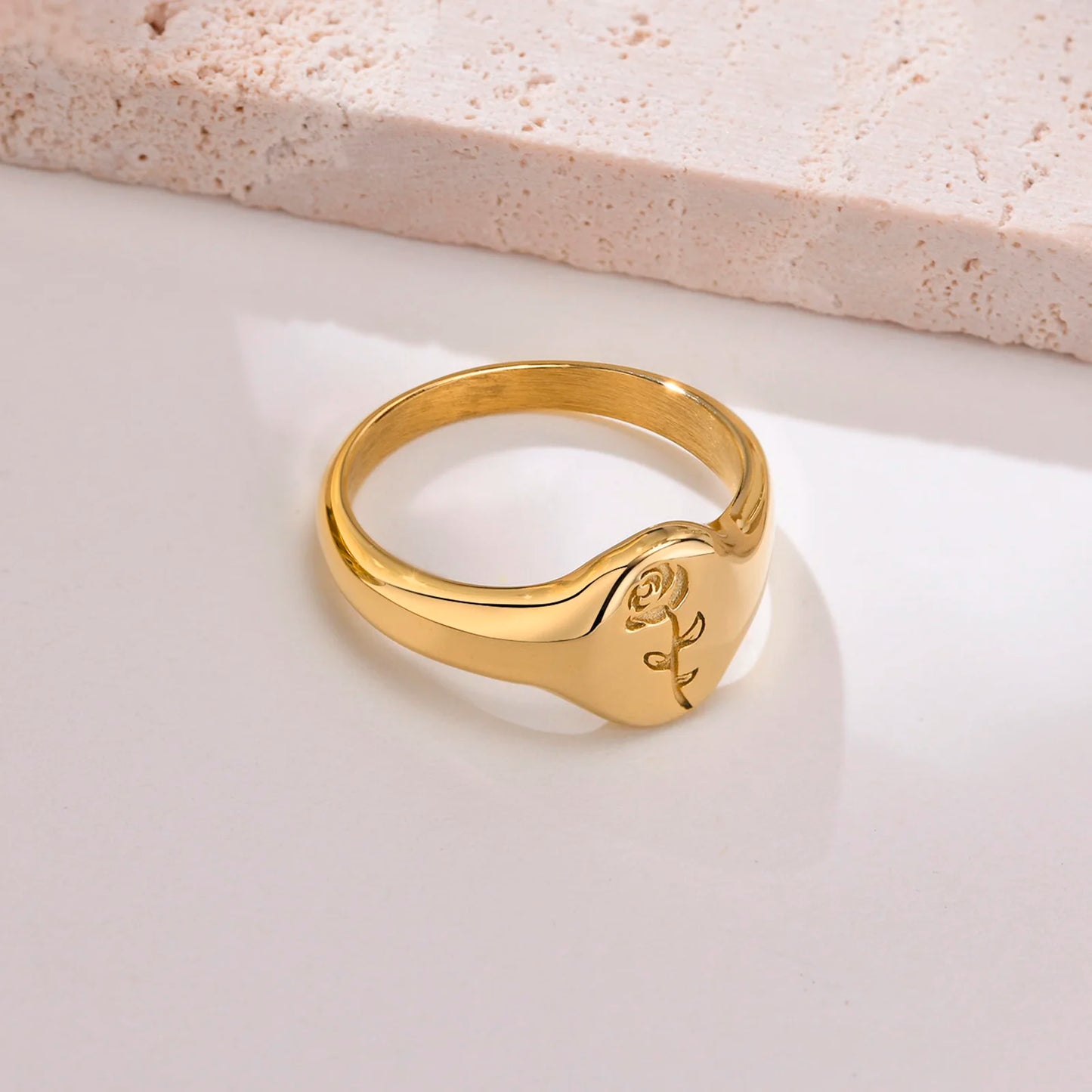 Pinky Ring, Signet Ring, Men Women Ring,Stainless Steel Floral Signet Rings,CZ North Star Celestial Ring
