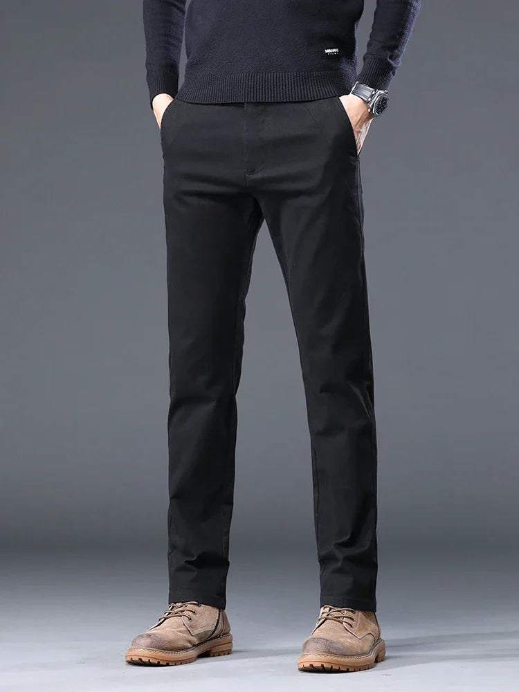 98%Cotton Autumn New Men's Business Casual Pants No-iron Straight Elastic Fashion Trousers Classic Male Baggy Pants 4 Colors