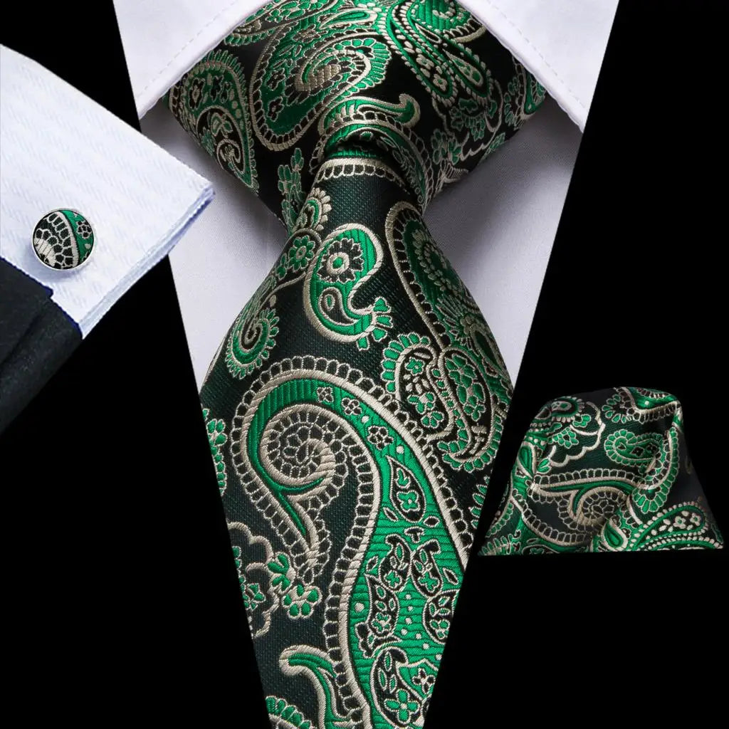 Hi-Tie Red Pureple Paisley Mens Ties Hanky Cufflinks Set Silk Necktie For Men Wedding Party Business 2022 New Fashion Brand