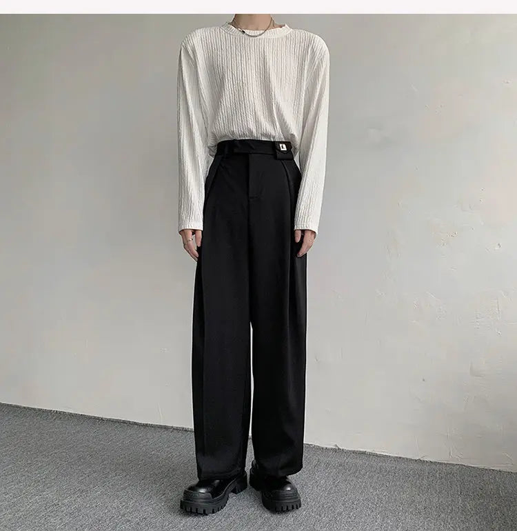 2023 New Black Suit Pants Men Fashion Social Mens Dress Pants Korean Loose Oversized Wide Leg Pants Mens Formal Trousers M-2XL