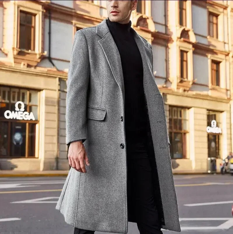 Autumn and Winter Casual Men's Clothing, British Style Woolen Overcoat, New Korean Style Solid Color Long Windbreaker S-XXXL