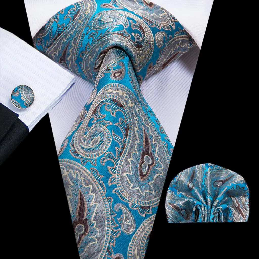 Hi-Tie Red Pureple Paisley Mens Ties Hanky Cufflinks Set Silk Necktie For Men Wedding Party Business 2022 New Fashion Brand