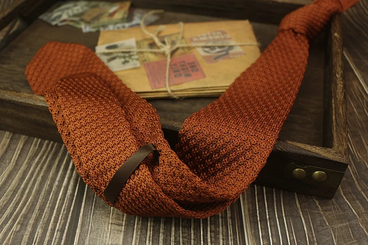 Fashion Solid Color Neckties For Men Women Casual Knitted Neck Ties 7cm Width Brown Orange Tie Daily Wear JK Accessories Cravat