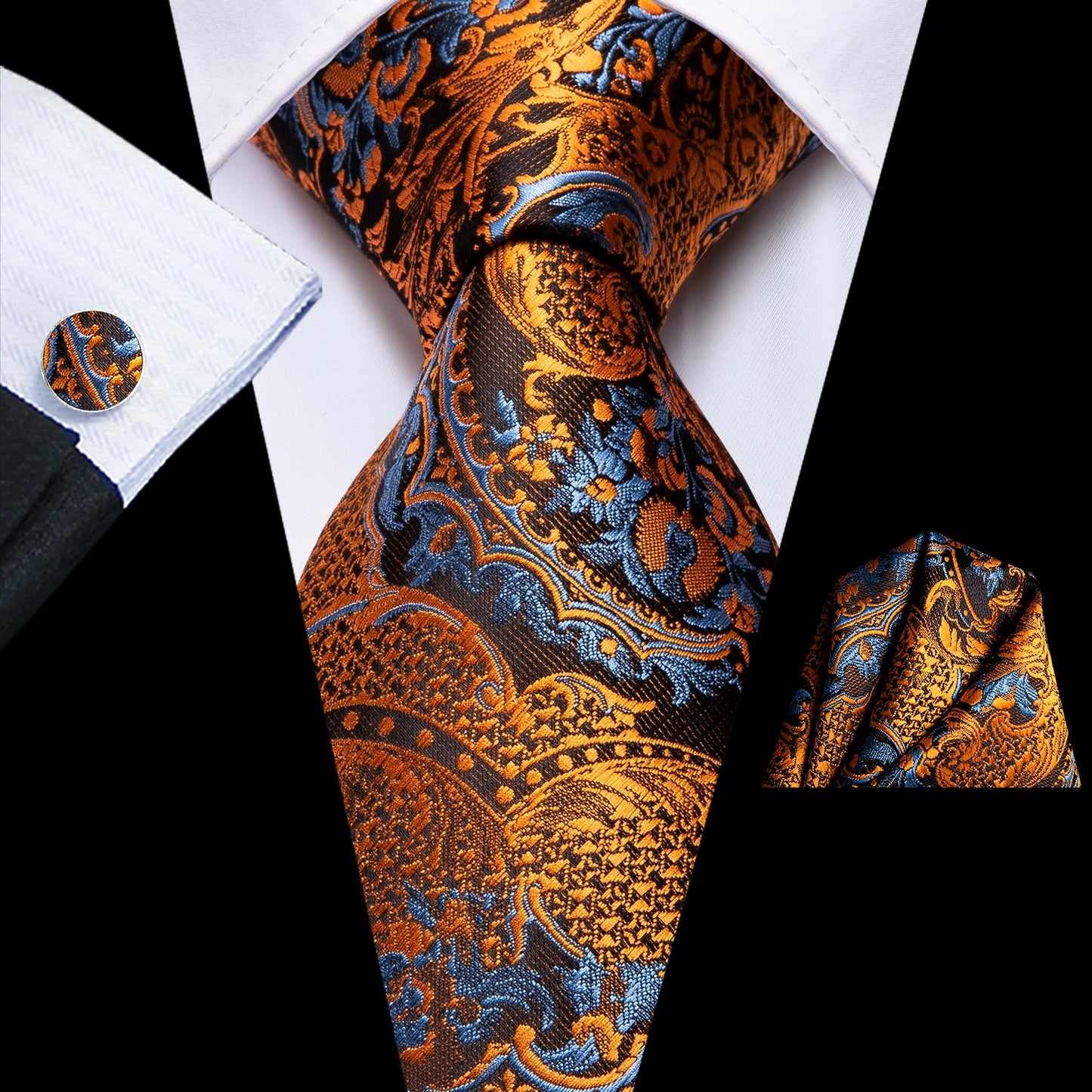 Hi-Tie Striped Black Red Gold Green Silk Wedding Tie For Men Handky Cufflink Gift Men Necktie Fashion Designer Business Party