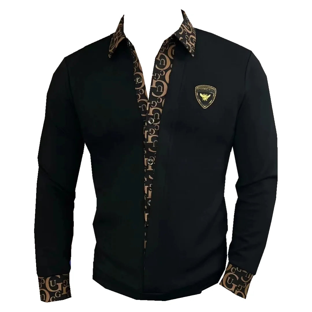 Men's Long Sleeved Light Luxury Business Handsome Lapel Korean Version Fake Two Pieces Youth Trend