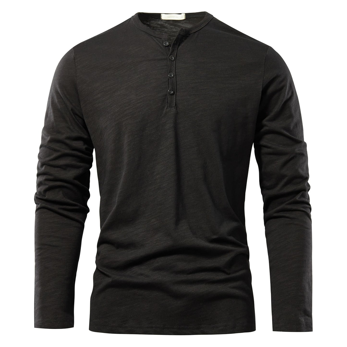 Henery Neck Long Sleeve T shirt For Men Solid Spring Casual Mens T-shirts High Quality Male Tops Classic Clothes Men's T-shirts