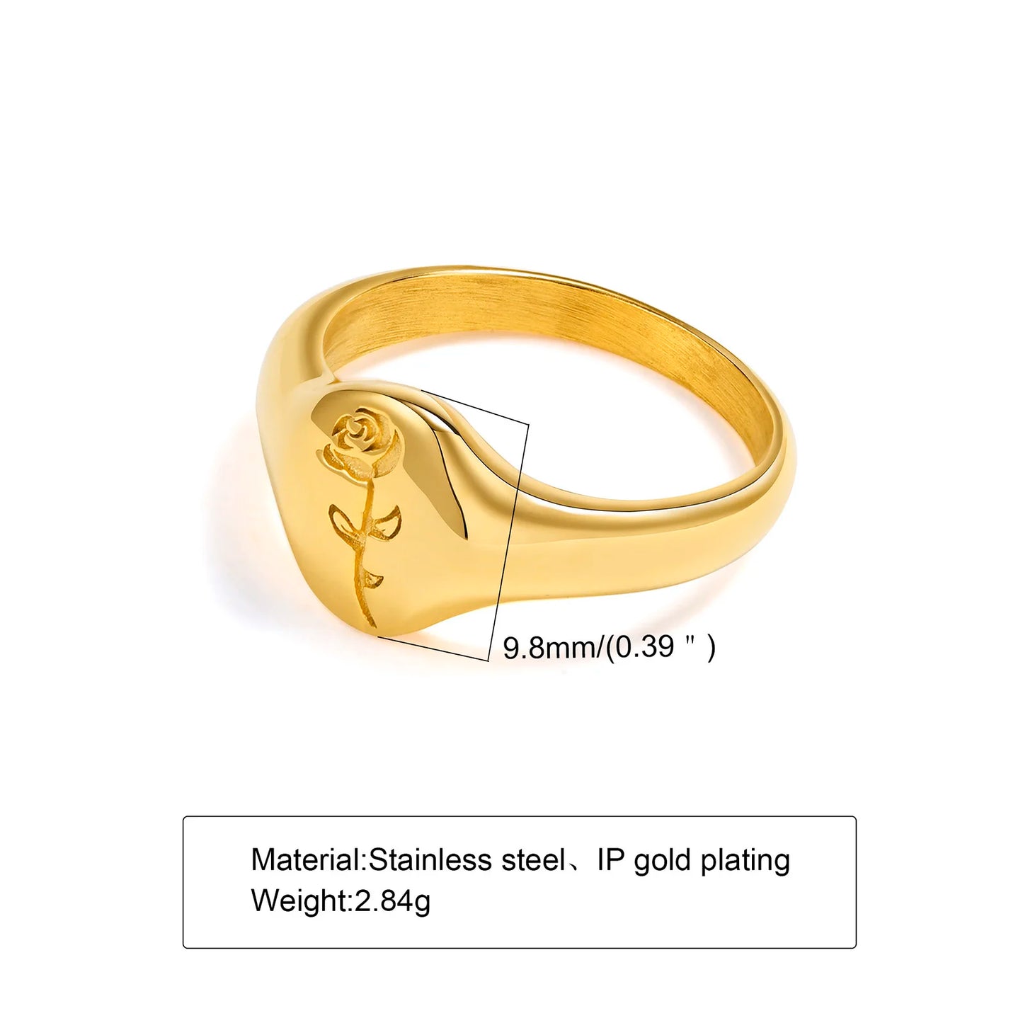 Pinky Ring, Signet Ring, Men Women Ring,Stainless Steel Floral Signet Rings,CZ North Star Celestial Ring